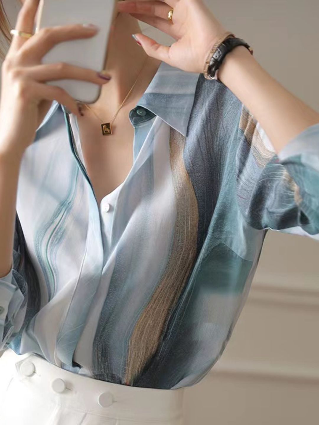 Gradient Commuter Long Sleeve Chiffon Shirt