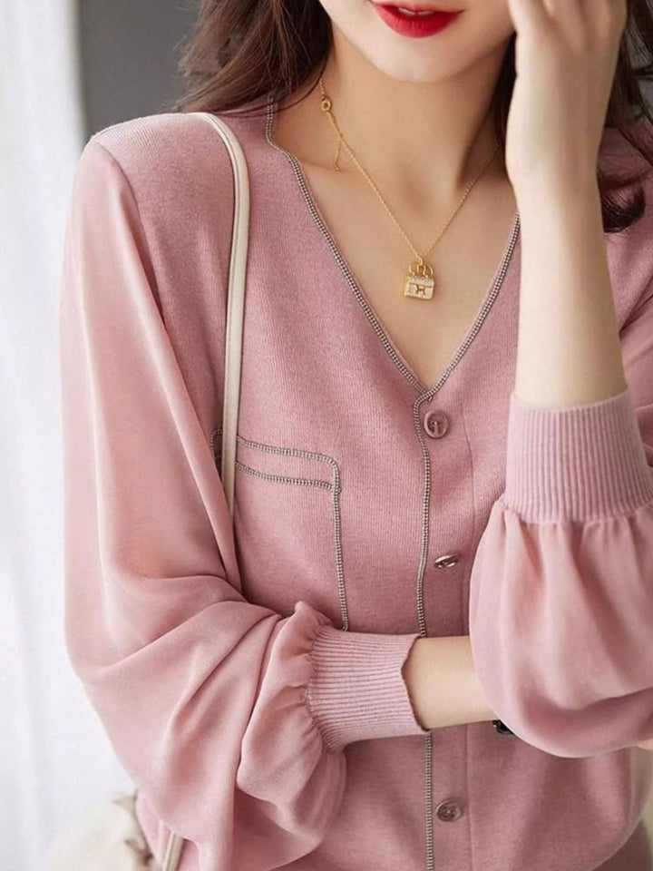 V-Neck Lantern Sleeve Sweater