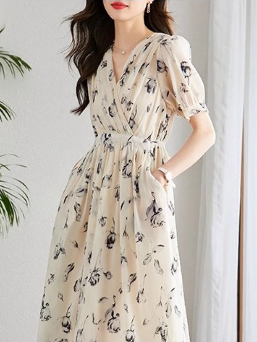 Temperament Short Sleeve Chiffon Dress