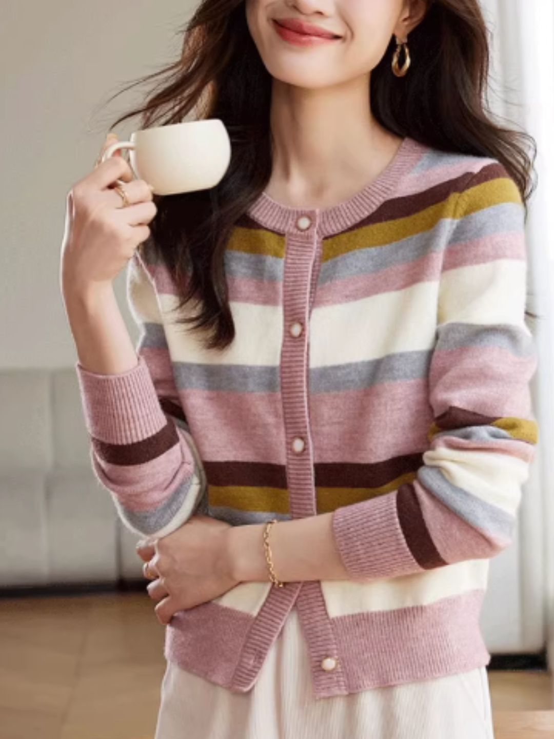 Rainbow Stripe Knit Cardigan