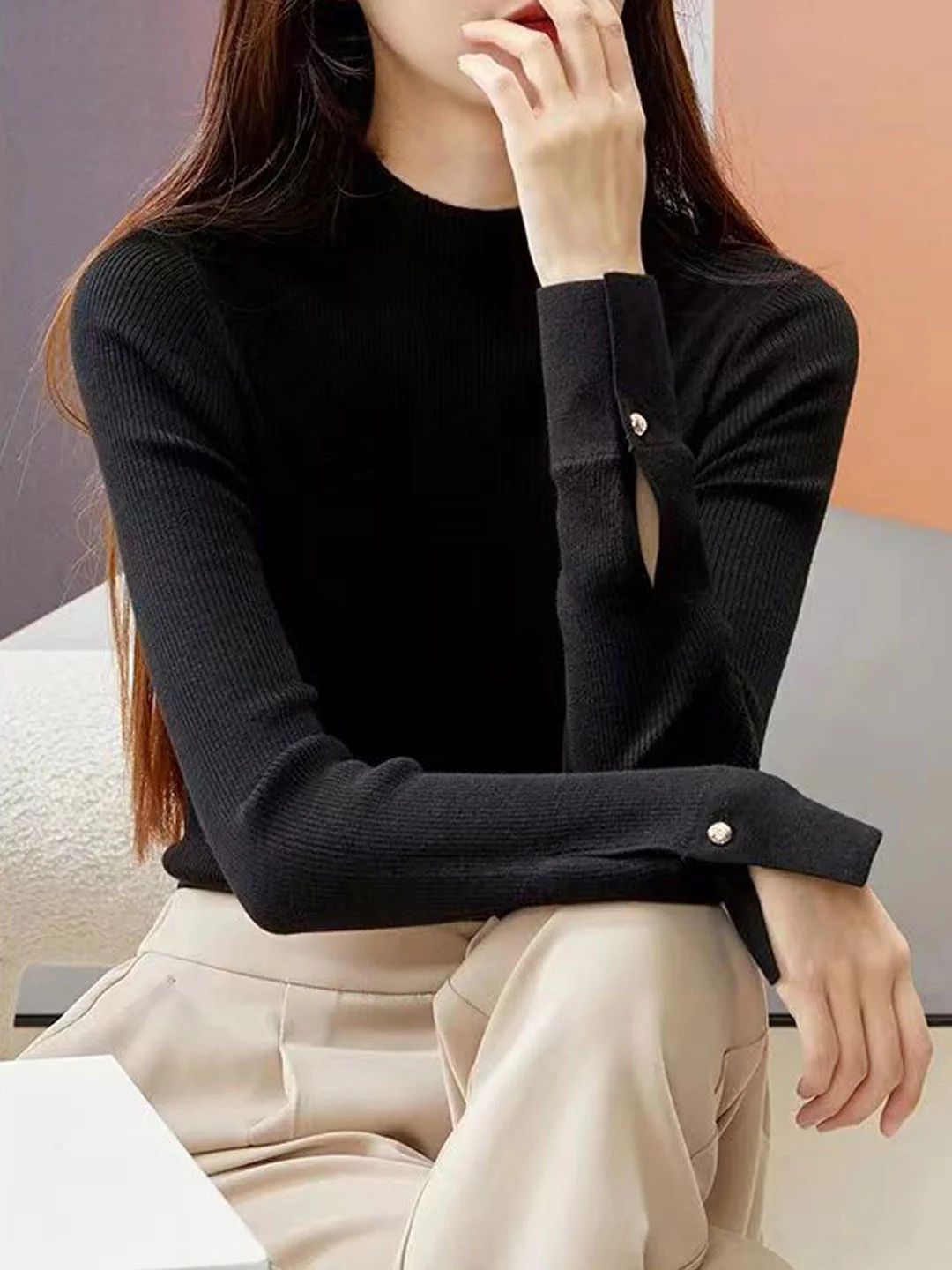 Turtleneck Solid Color Knitted Sweater