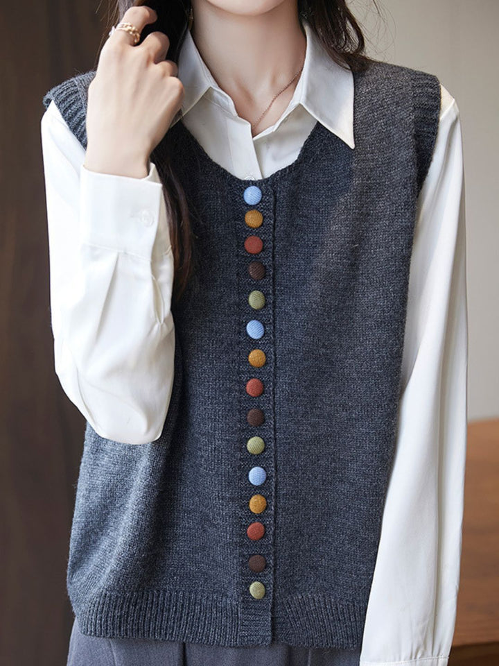 Rainbow Button Knit Vest