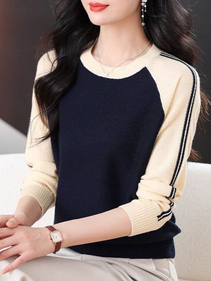 Casual Crew Neck Colorblock Knitted Sweater