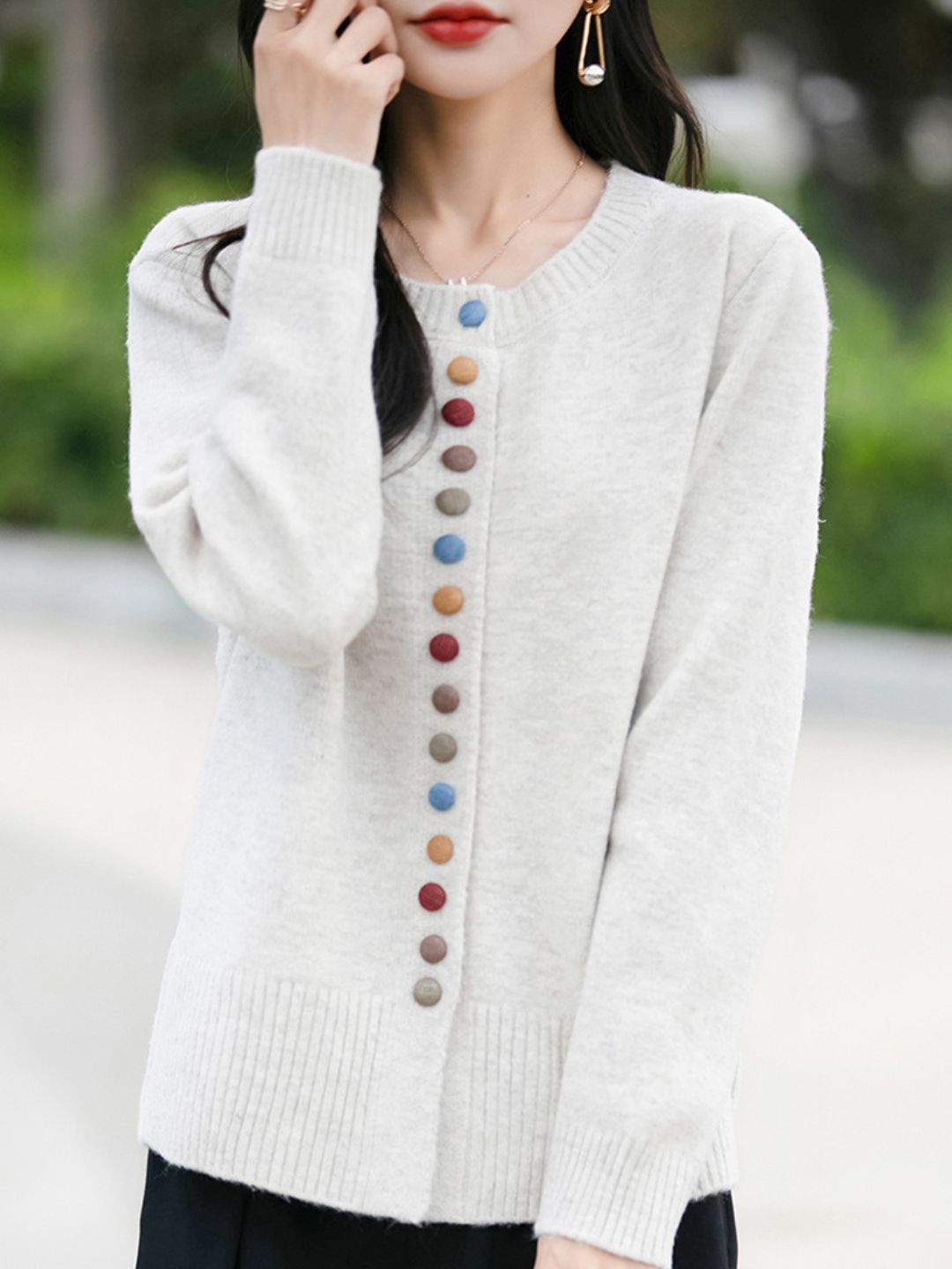 Colorful Button Cardigan Knitted Long Sleeve Sweater