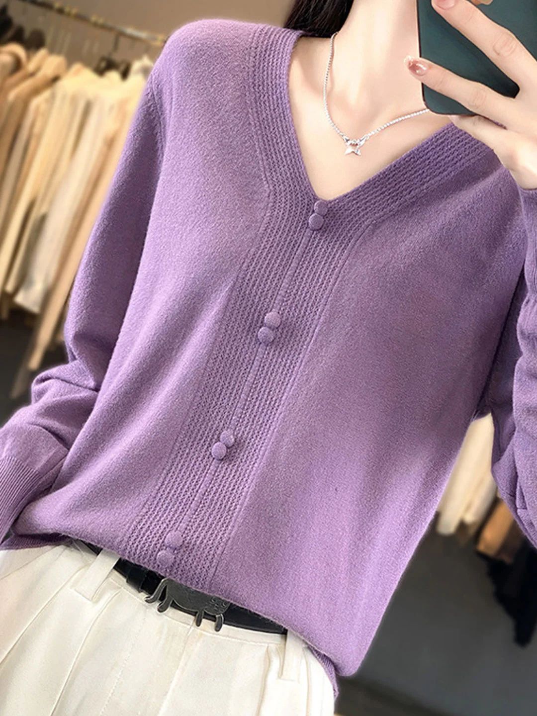 Casual V-neck Loose Knitted Sweater