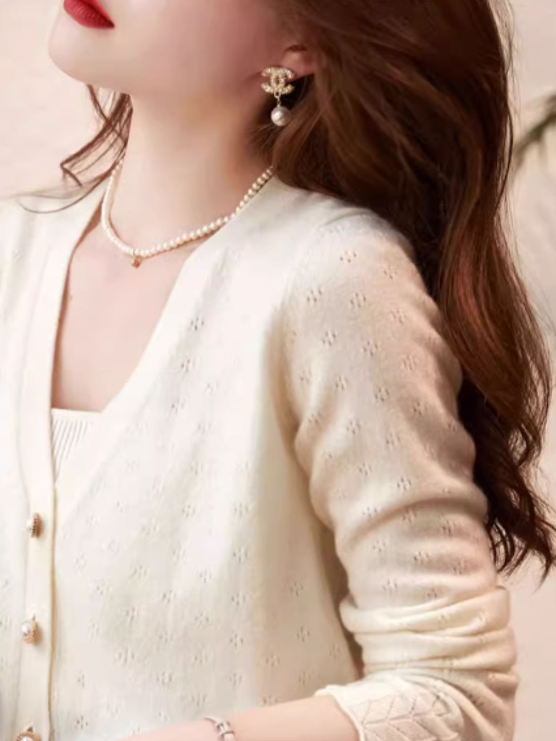 V-neck Lace Knitted Cardigan