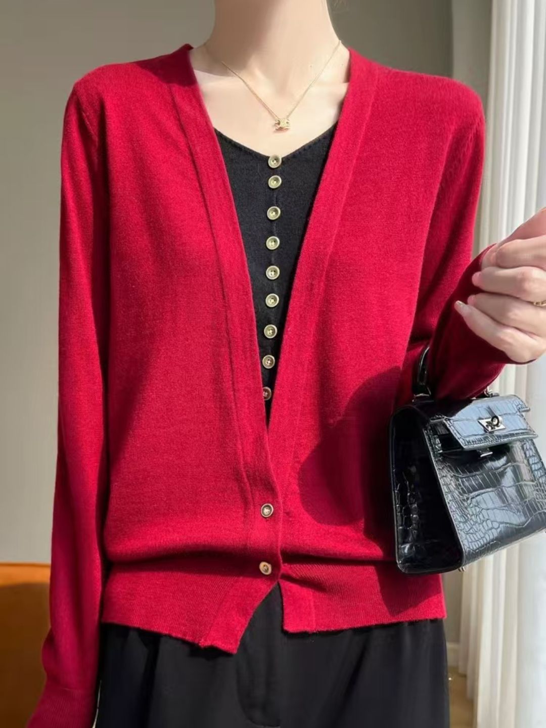 V-neck Colorblock Knitted Cardigan