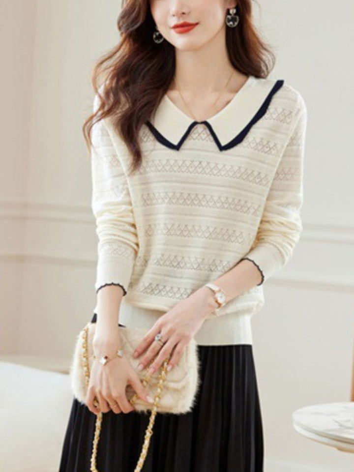 Grace Casual Doll Collar Hollowed Knitted Top