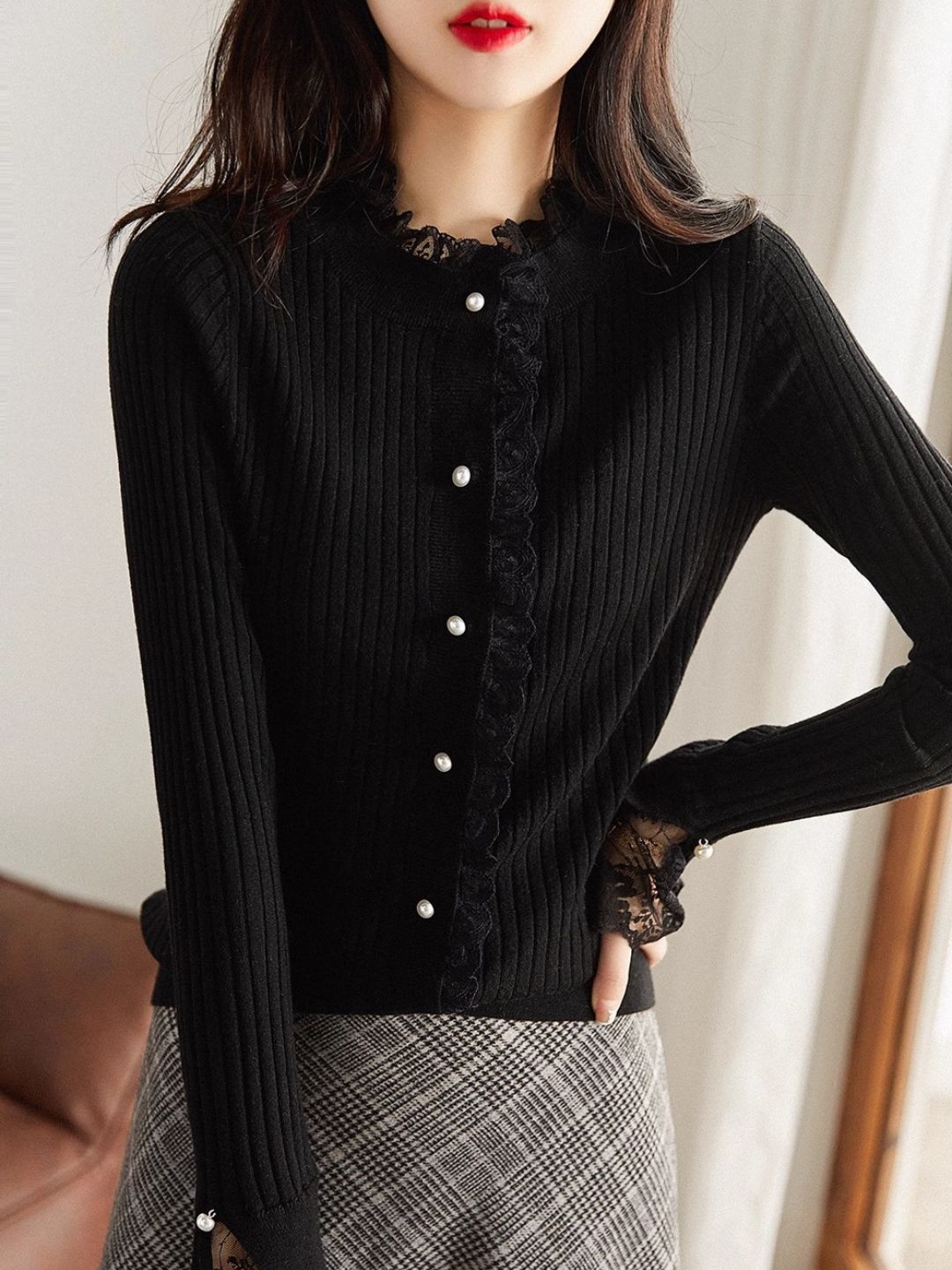 Temperament Lace Sleeve Sweater