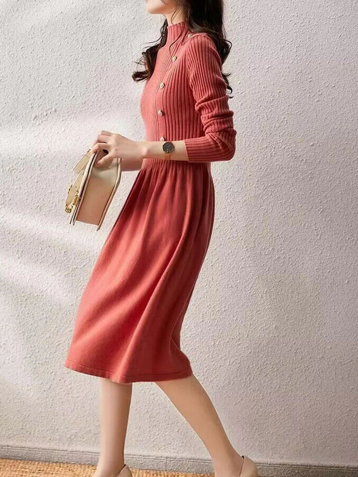 Turtleneck Solid Color Knitted Sweater Dress