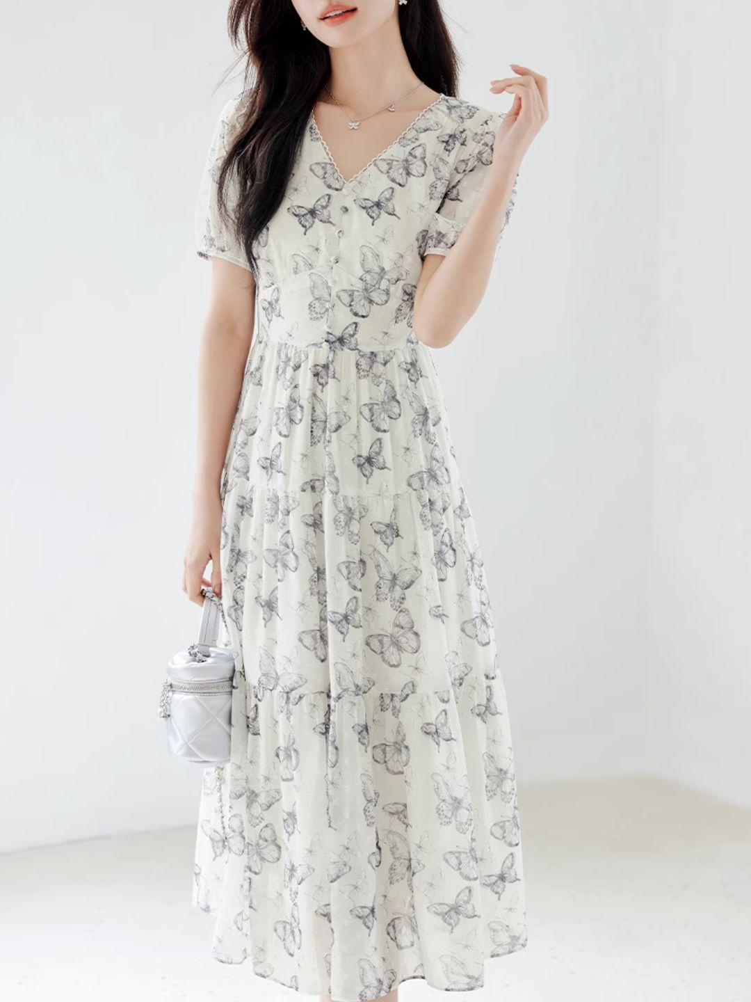 Bow Print Slim Dress