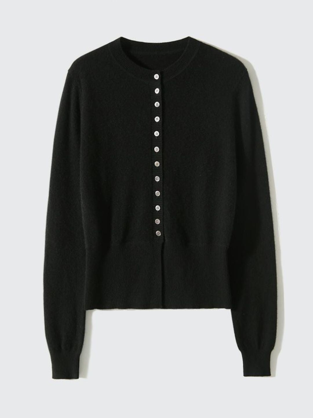 Classic Crew Neck Buttoned Knitted Cardigan - Black