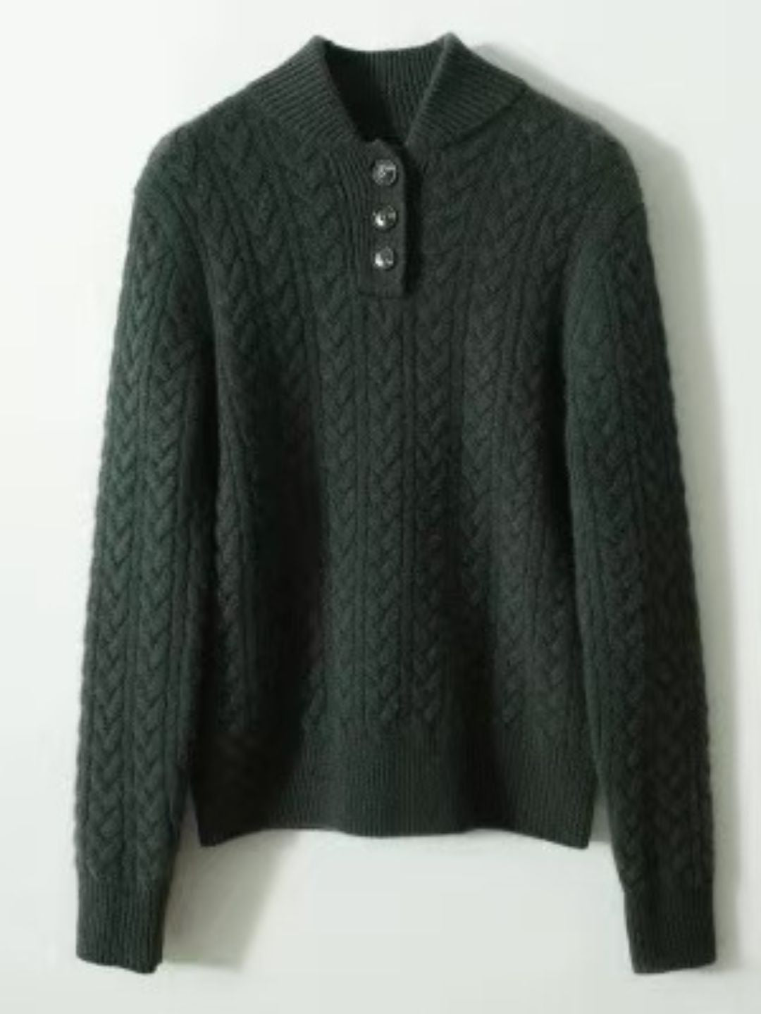 Solid Color Stand Collar Button Sweater