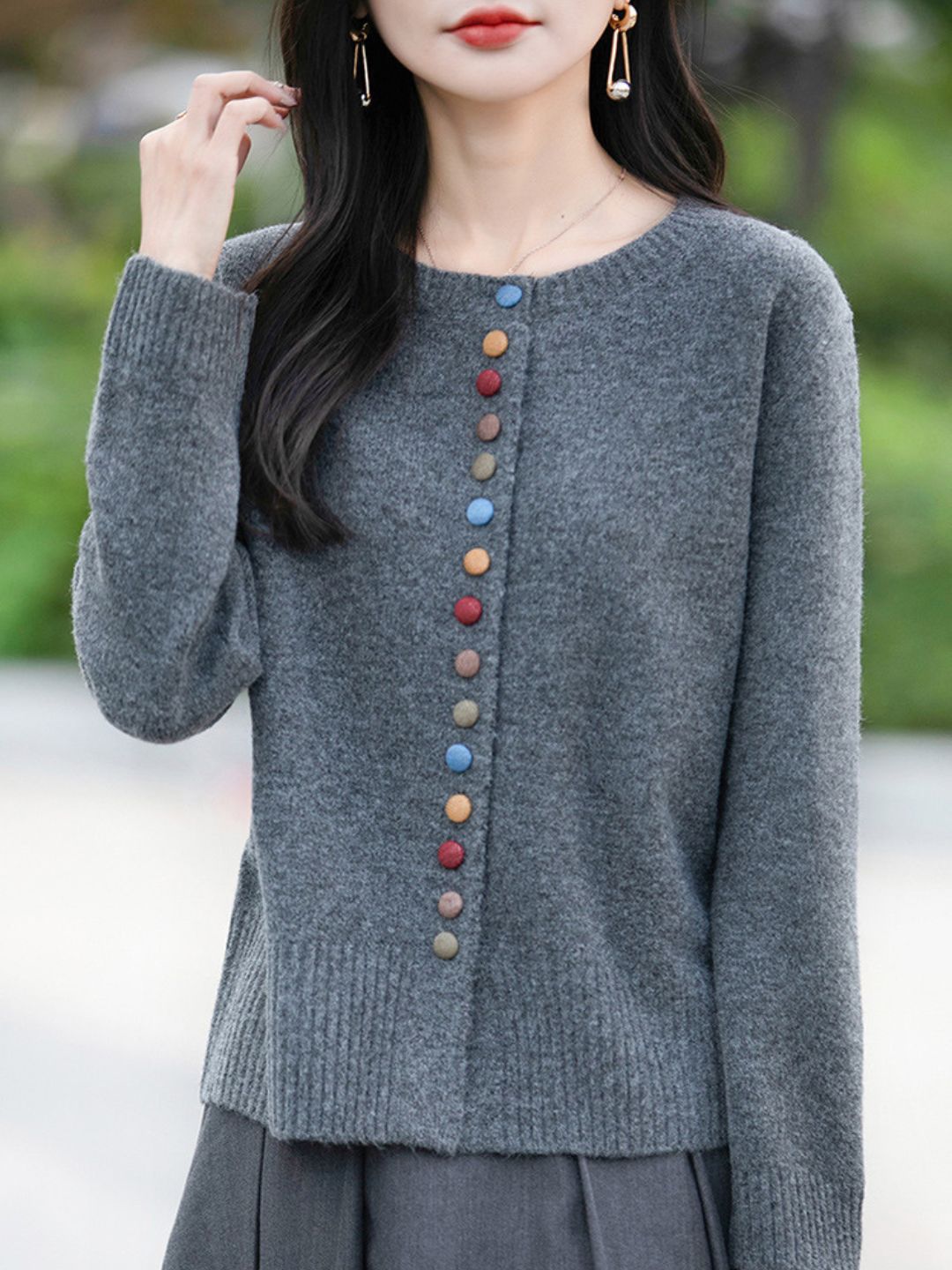 Colorful Button Cardigan Knitted Long Sleeve Sweater