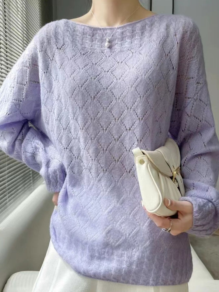 Crew Neck Pattern Hollow Knit Sweater