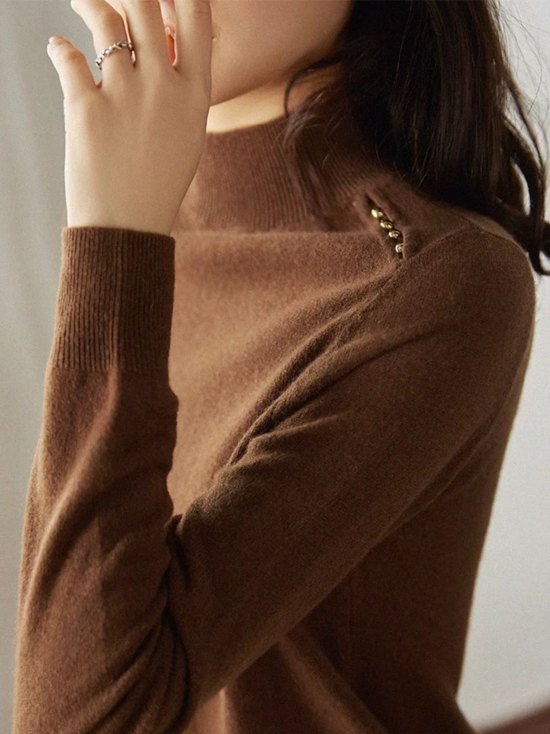 Loose Turtleneck Beaded Sweater