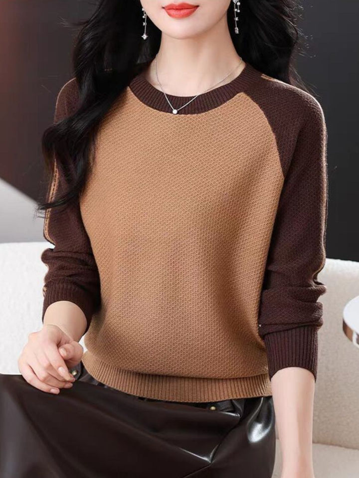 Casual Crew Neck Colorblock Knitted Sweater