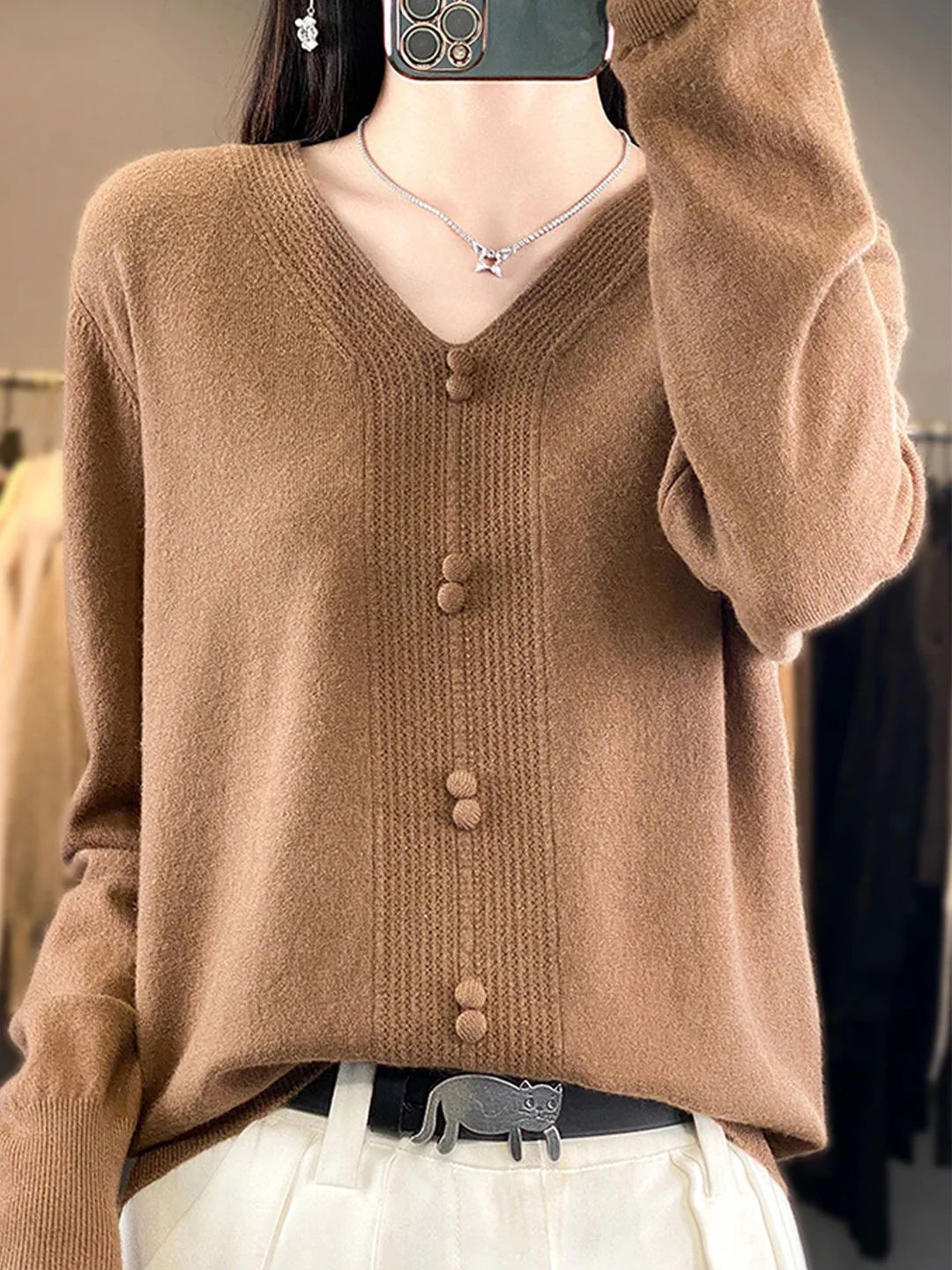 Casual V-neck Loose Knitted Sweater