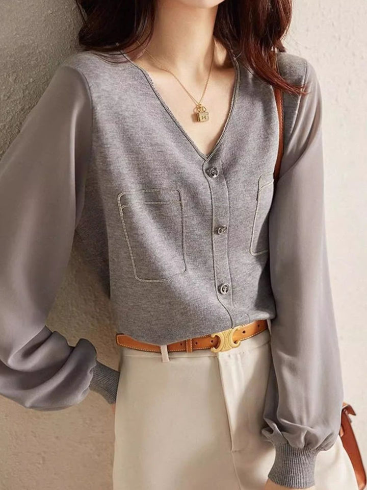 V-Neck Lantern Sleeve Sweater