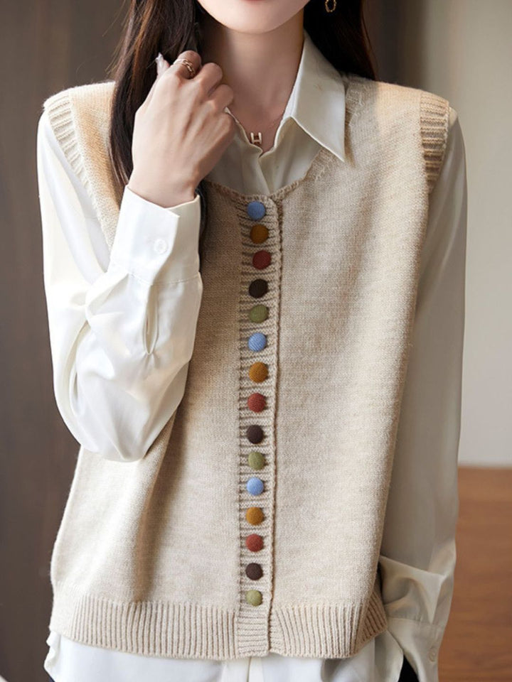 Rainbow Button Knit Vest