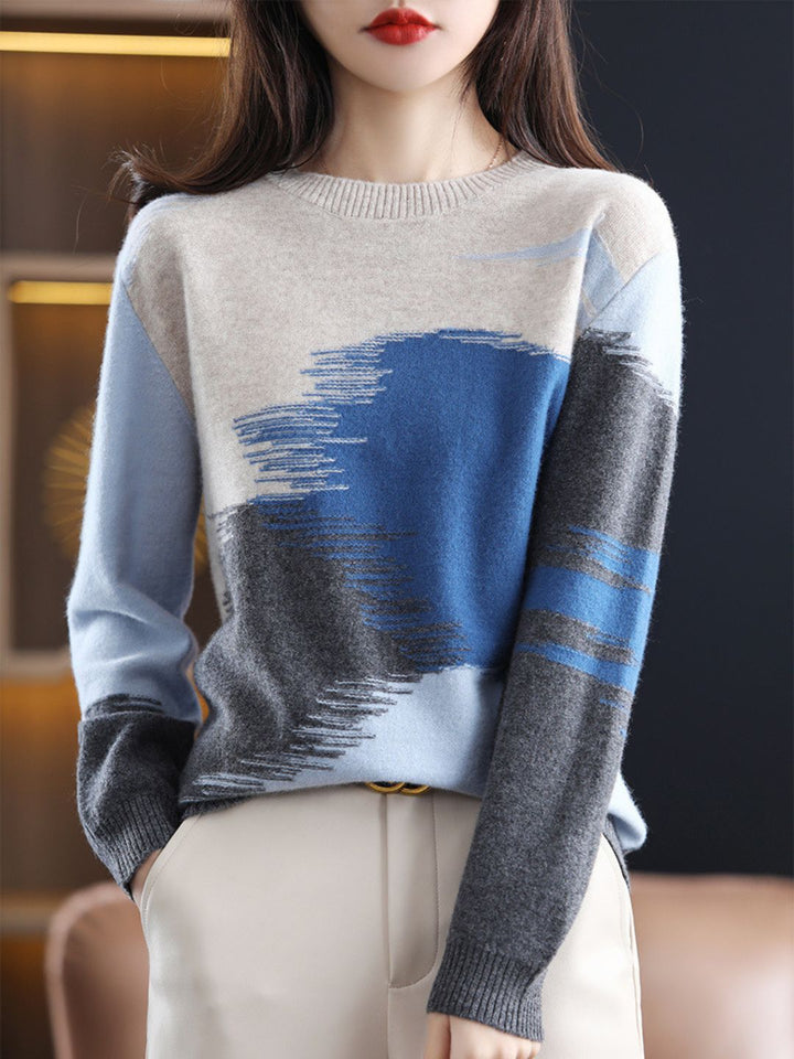 Loose Crew Neck Contrast Knitted Sweater