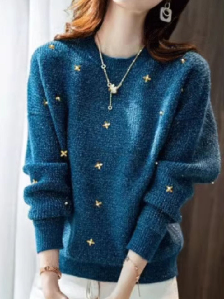 Peacock Blue Sequin Beaded Sweater