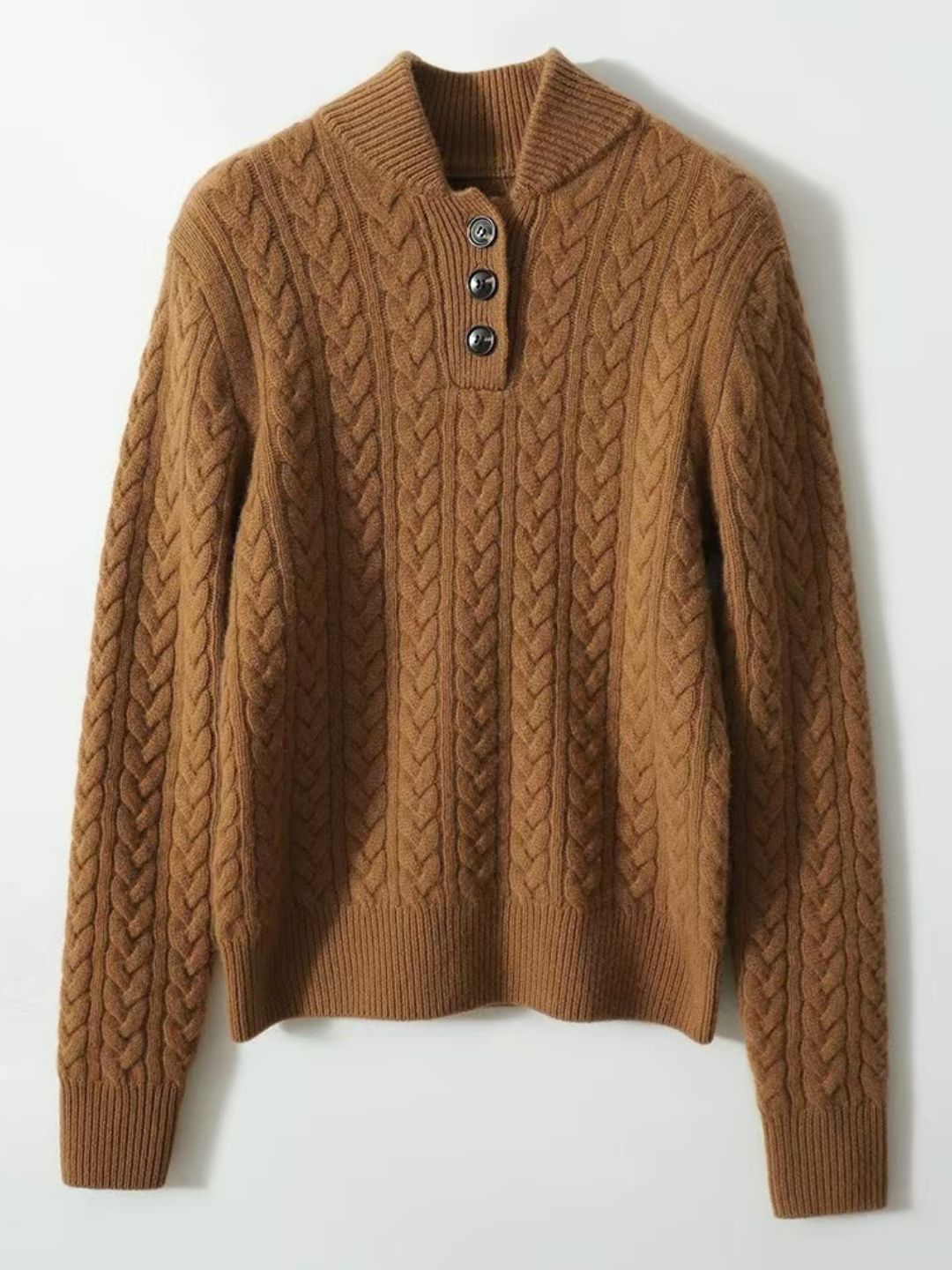 Solid Color Stand Collar Button Sweater