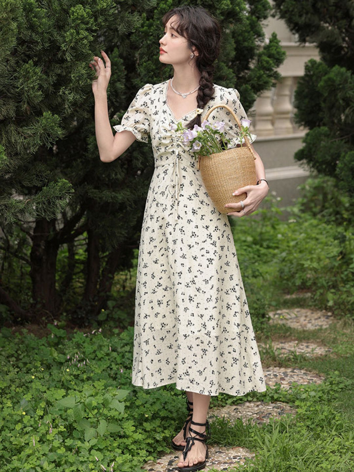 Heart-neck Floral Dress