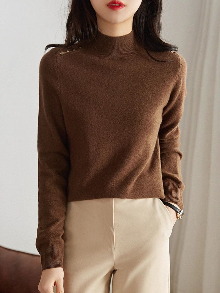 Loose Turtleneck Beaded Sweater