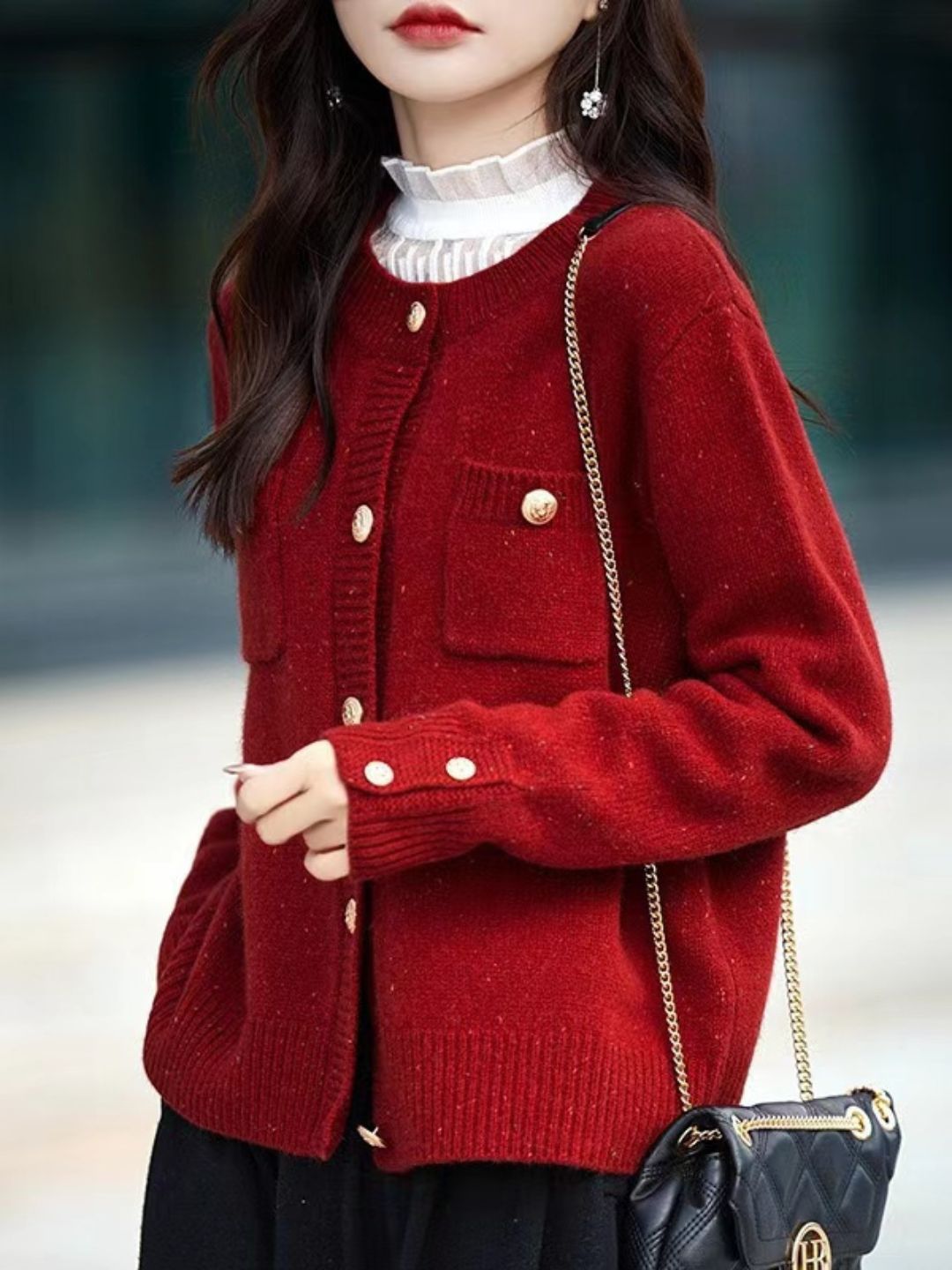 Classic Crew Neck Solid Color Knitted Cardigan