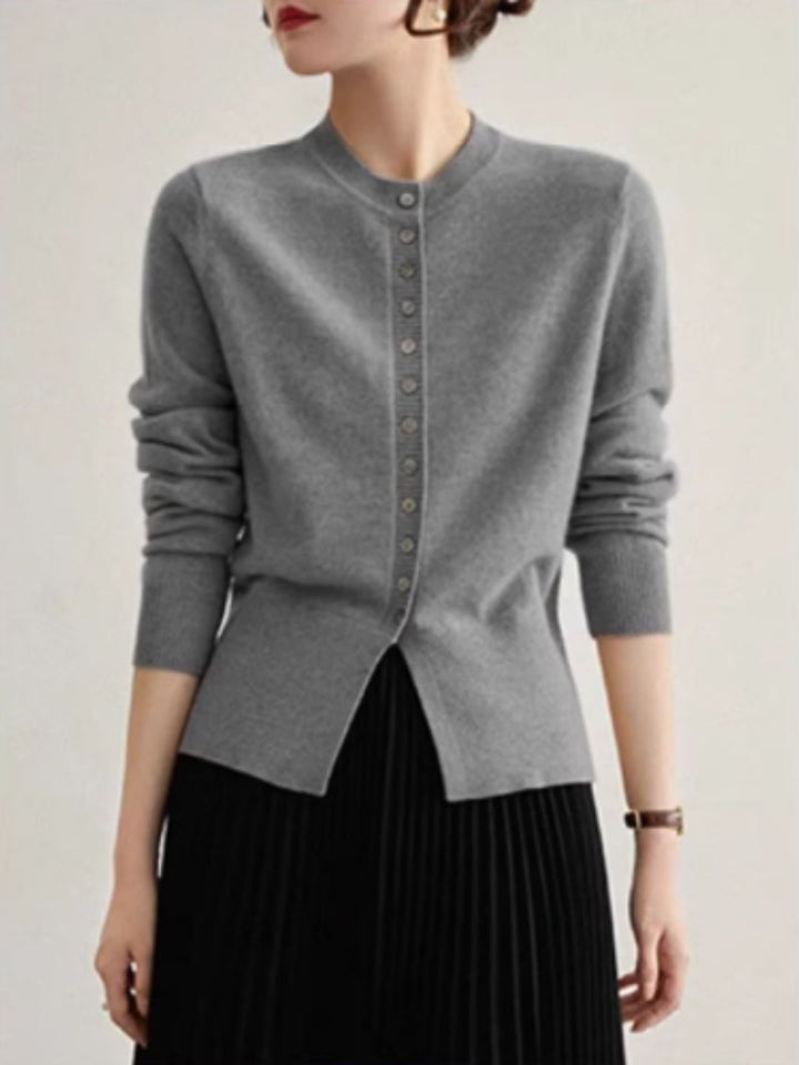 Classic Crew Neck Buttoned Knitted Cardigan - Black