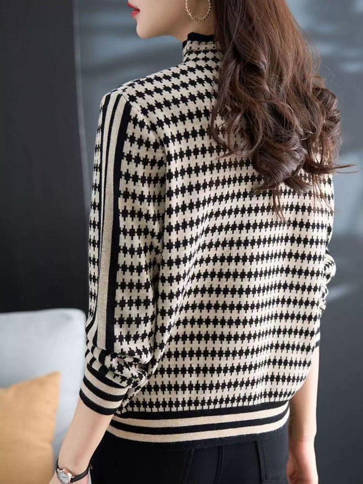 Houndstooth Half Turtleneck Sweater