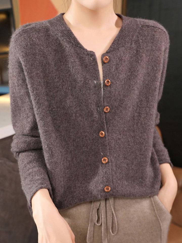 Classic Crew Neck Solid Color Knitted Cardigan