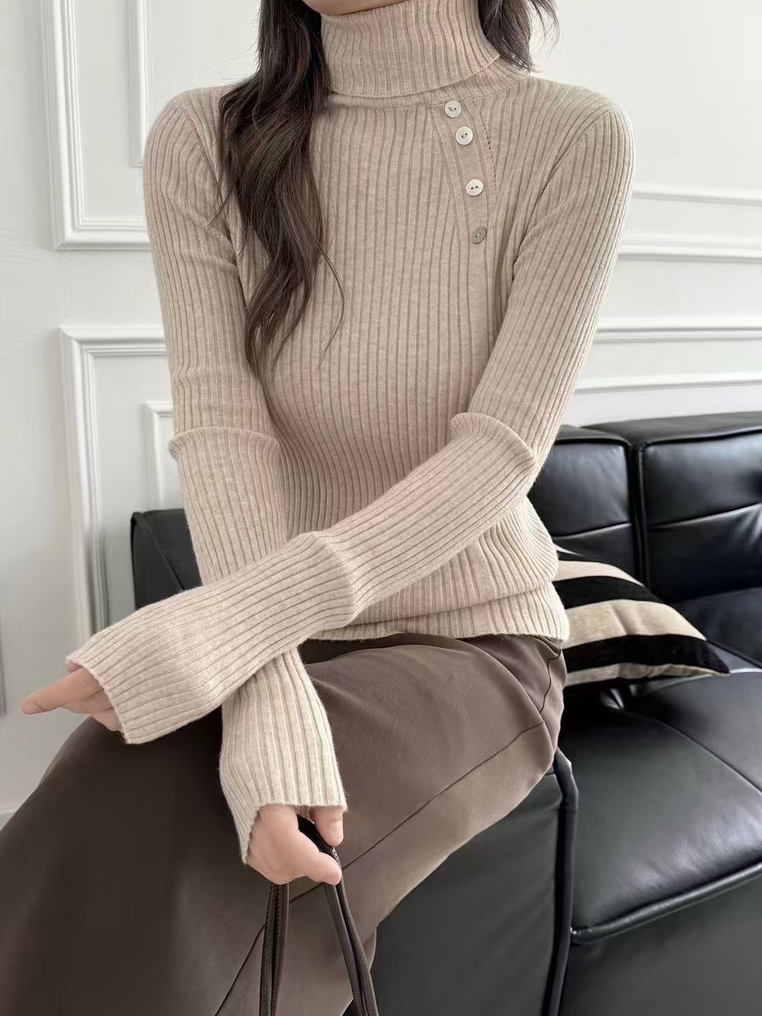 Slim Fit Button Turtleneck Sweater