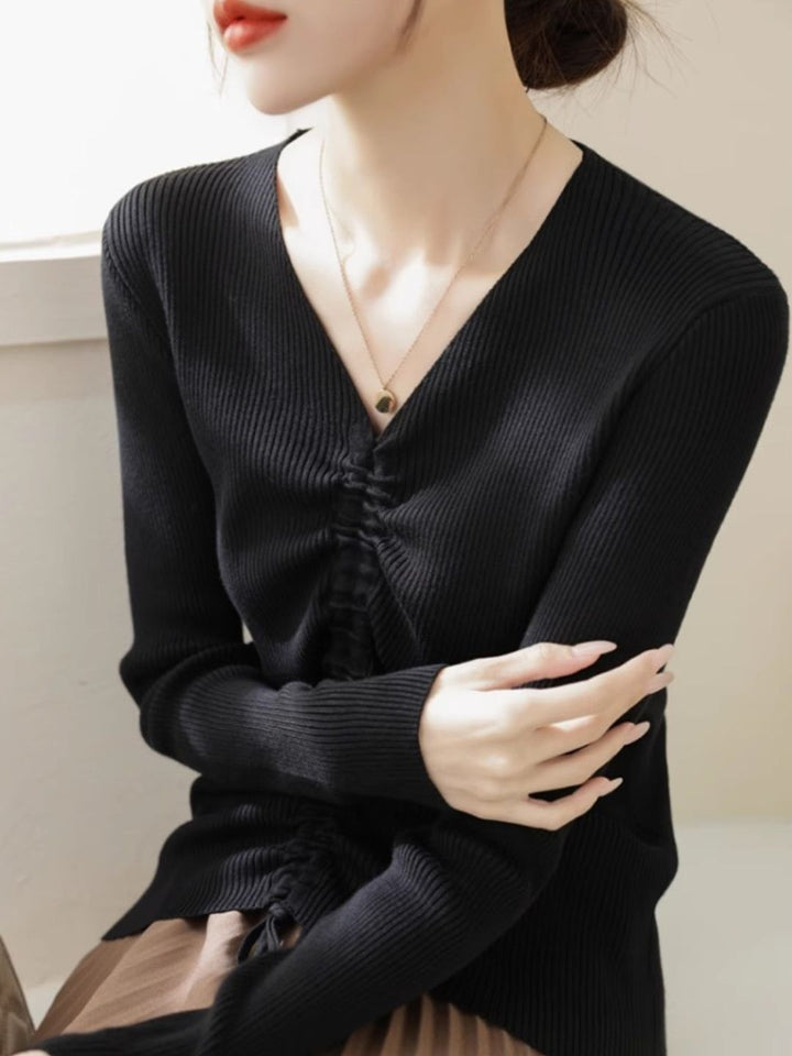 V-neck Drawstring Sweater