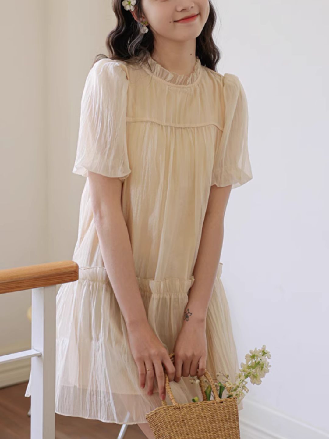 Ruffled Stand Collar Dress