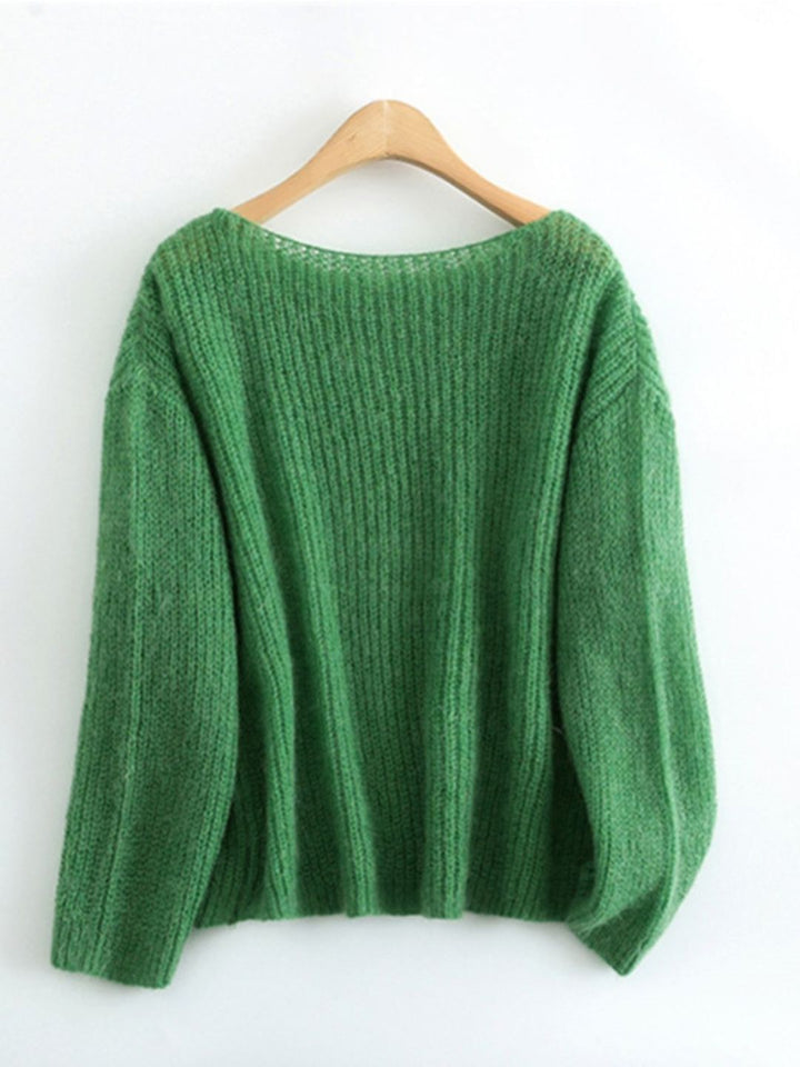 Loose Crew Neck Long Sleeve Knit Top