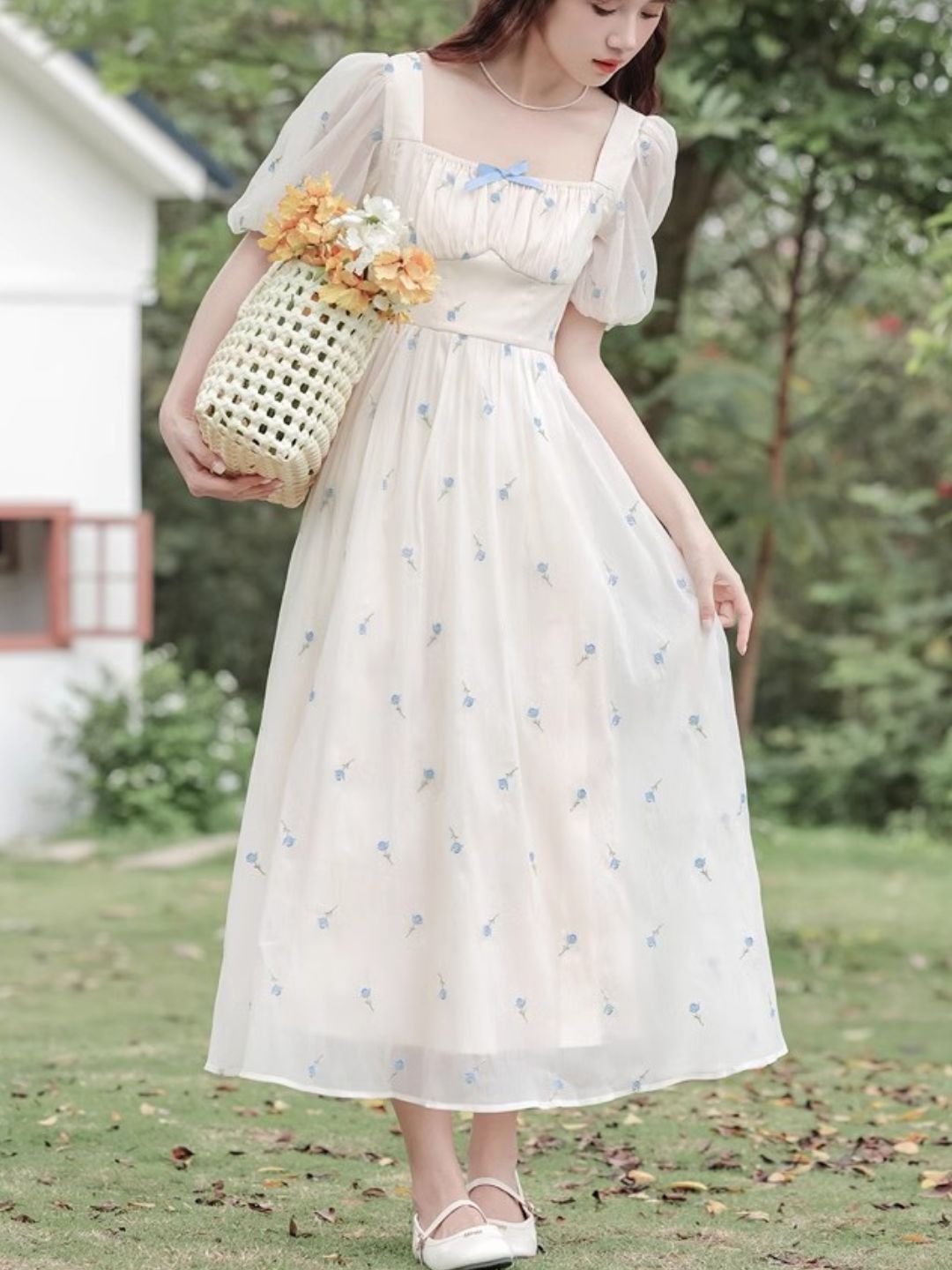 Square Neck Embroidered Dress