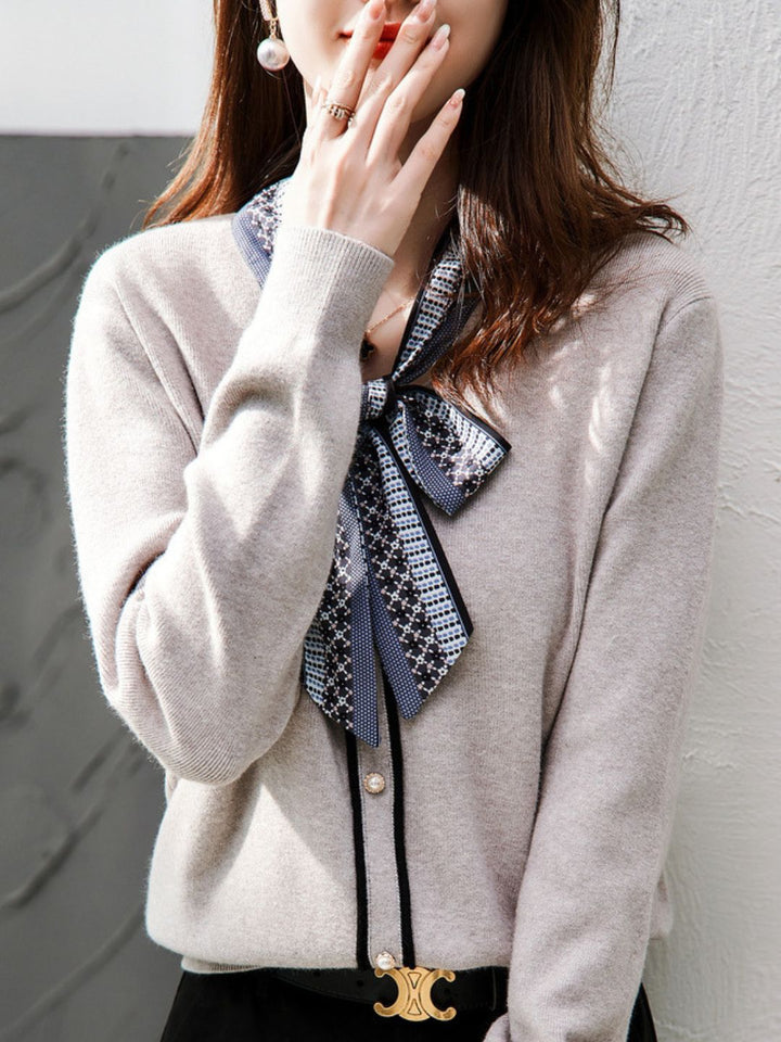 Bowknot Ribbon Knit Sweater Spliced Top