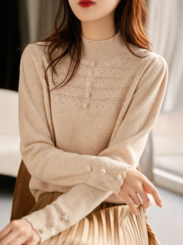 Vintage Buttoned Turtleneck Knitted Sweater