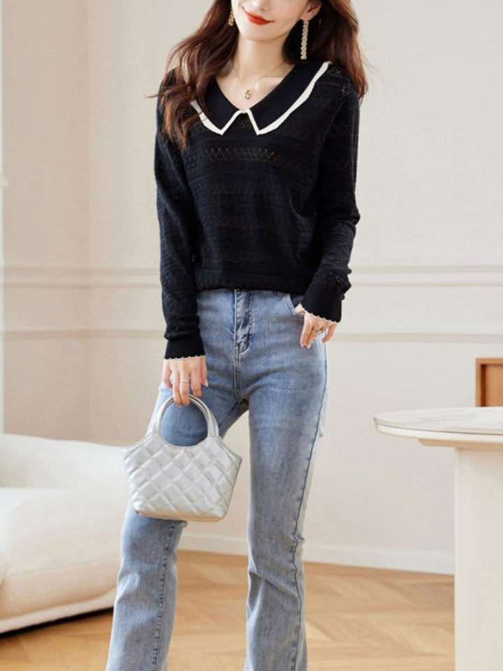 Grace Casual Doll Collar Hollowed Knitted Top