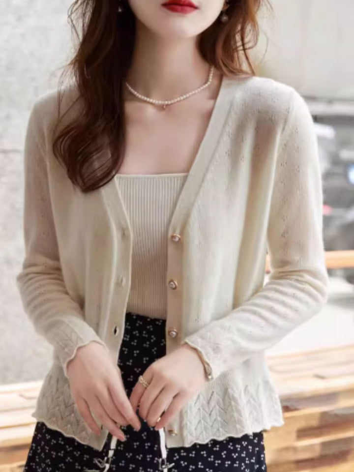 V-neck Lace Knitted Cardigan