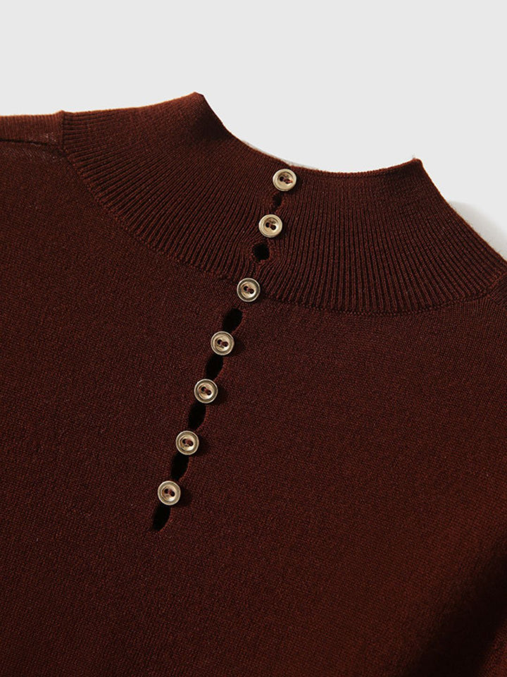 Button-Knit Sweater With Puff Sleeves