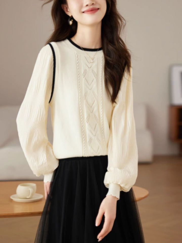 Casual Round Neck Lantern Sleeve Sweater