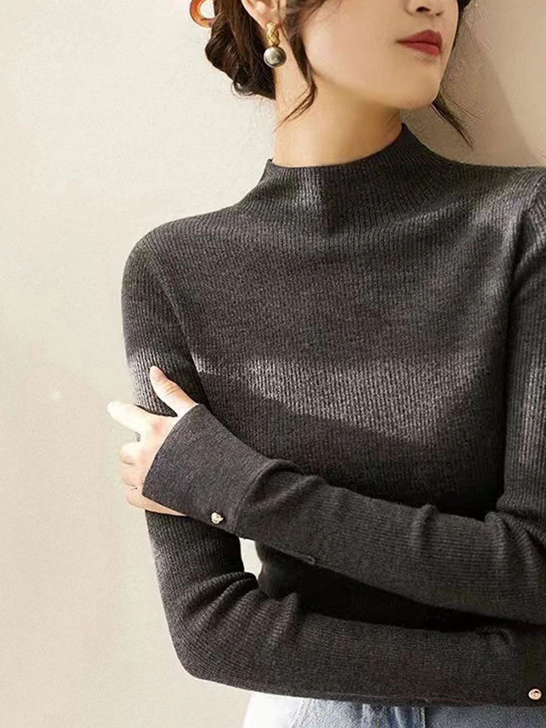 Turtleneck Solid Color Knitted Sweater