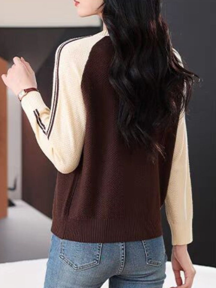 Casual Crew Neck Colorblock Knitted Sweater