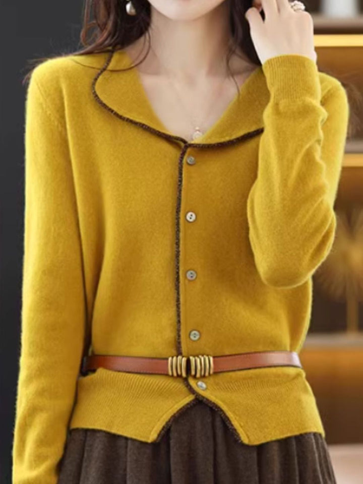 Vintage Lapel Single-breasted Sweater - Yellow