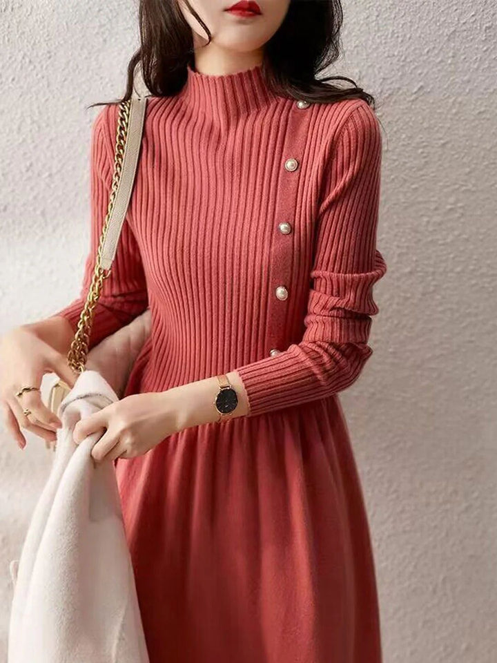 Turtleneck Solid Color Knitted Sweater Dress