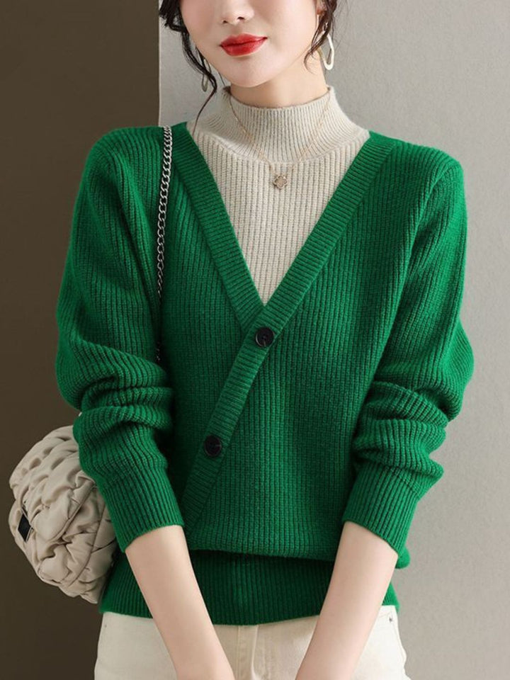 Fake two-piece loose half-high collar sweater