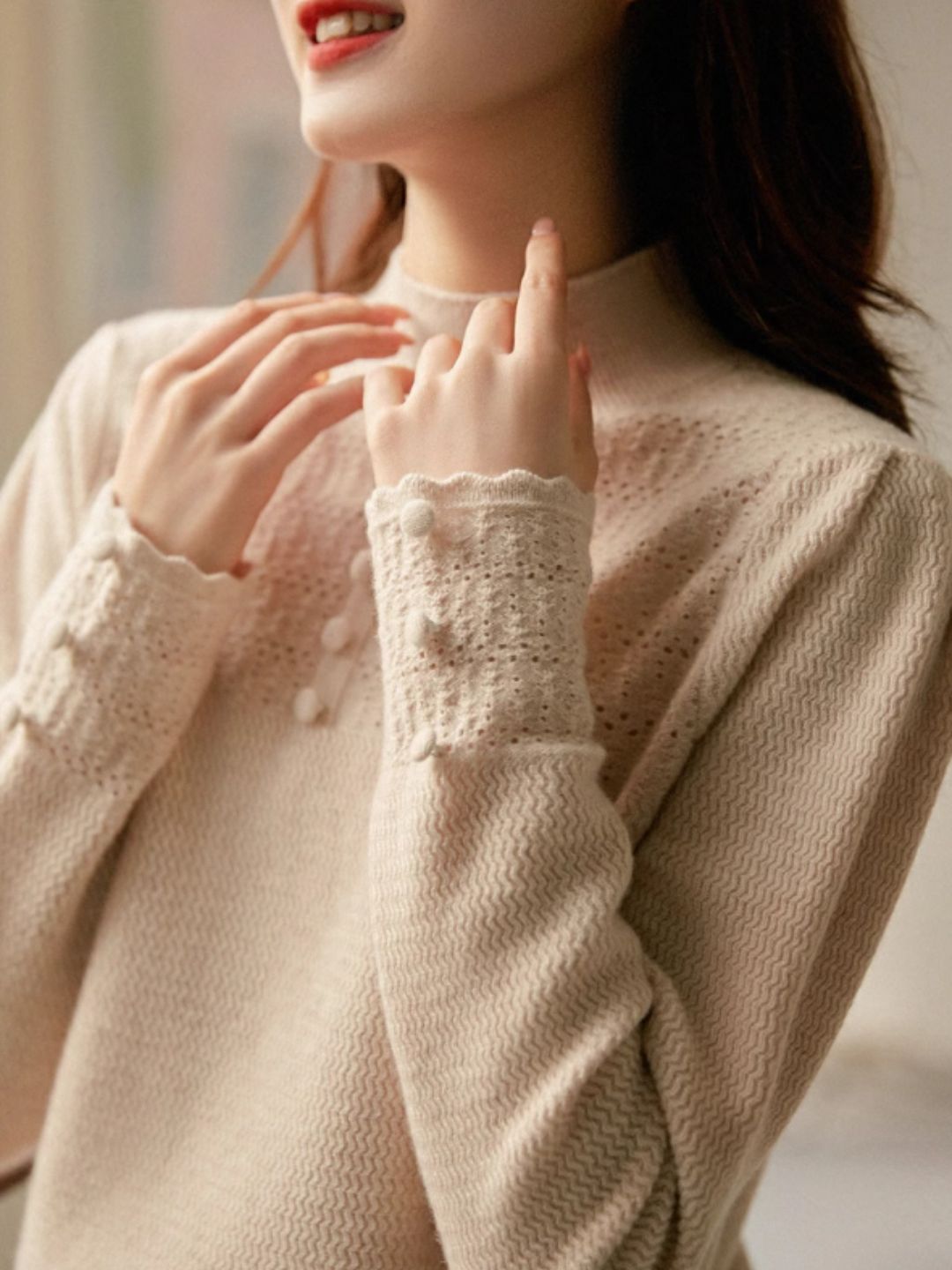 Vintage Buttoned Turtleneck Knitted Sweater